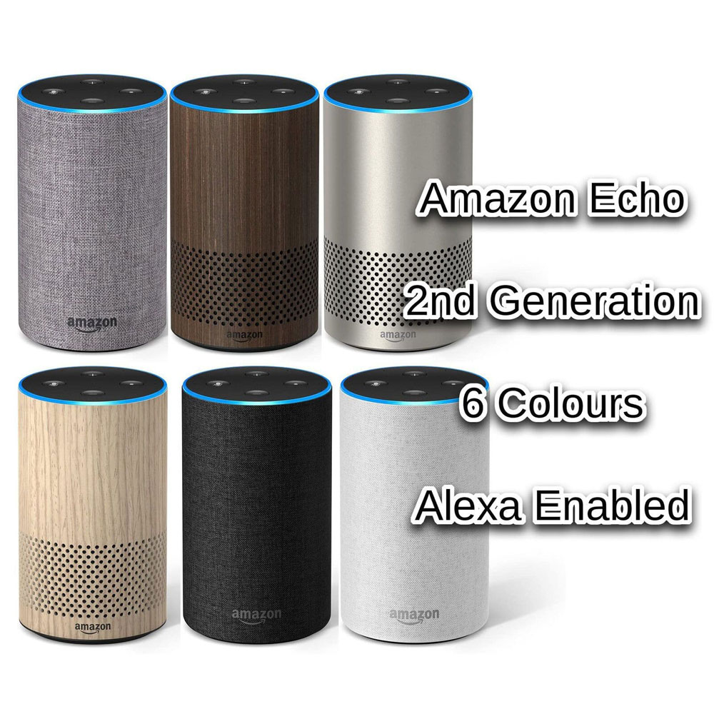 Amazon Echo  Smart Speaker 2nd Generation Sandstone Walnut Oak Silver Grey