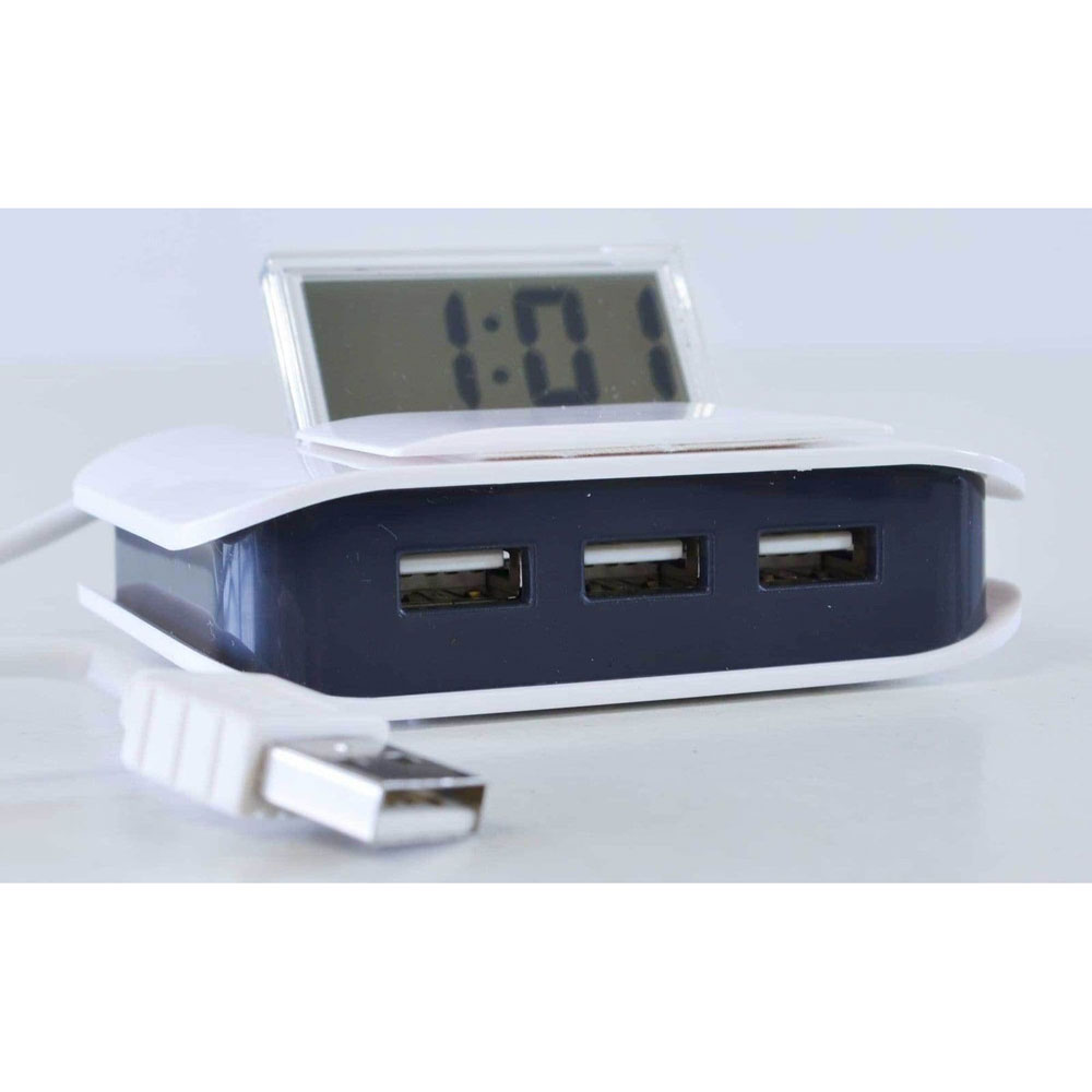 Clear LCD Digital Travel Alarm Clock with Integrated USB 1.1 Hub and Cable