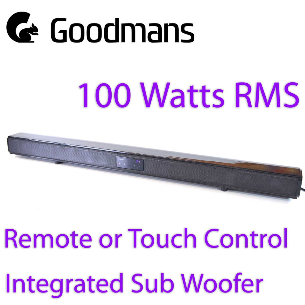 Goodmans 100W 2.1 Bluetooth Soundbar RCA 3.5mm Optical Input Subwoofer Mountable