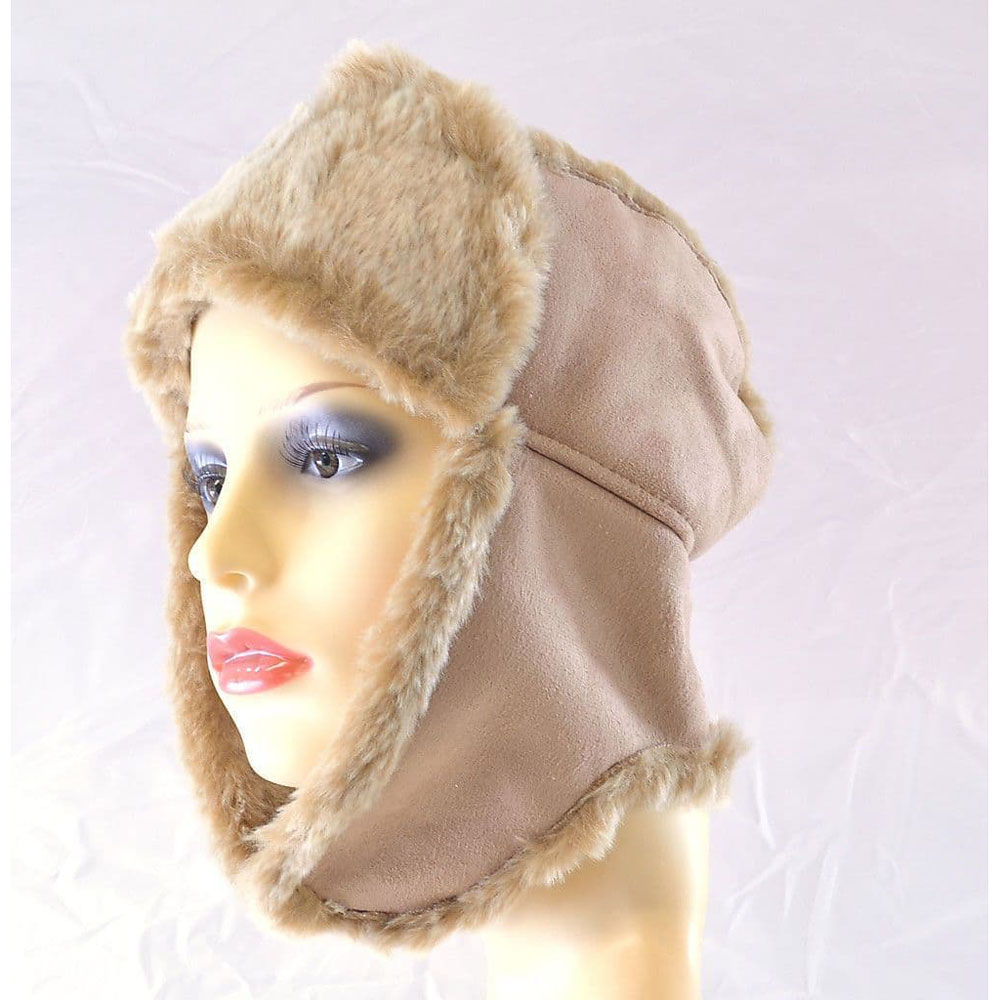 Pia Rossini Katka Faux Sheepskin Fur Trapper Hat Camel or Tan