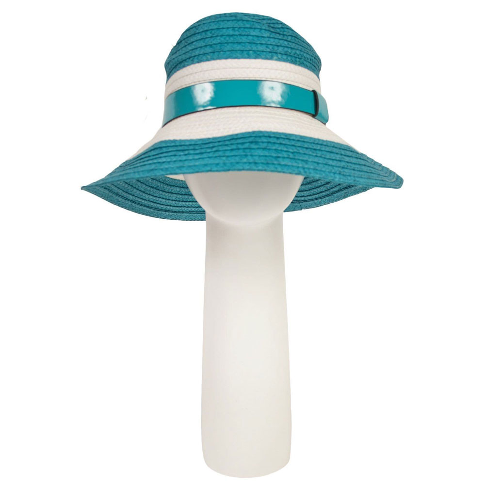 Pia Rossini Malaga Sun Hat Turquoise Blue and White With Contrast Band Summer