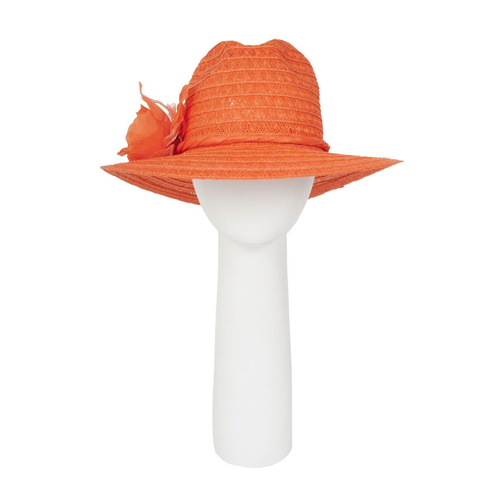 Pia Rossini Wide Brimmed Cortez Sun Hat Orange with Stylish Rosette Summer