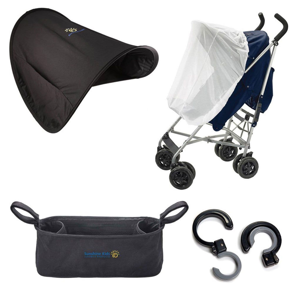 Sunshine Kids Pushchair Insect Net Shade Canopy Carry Clips Accessory Bundle