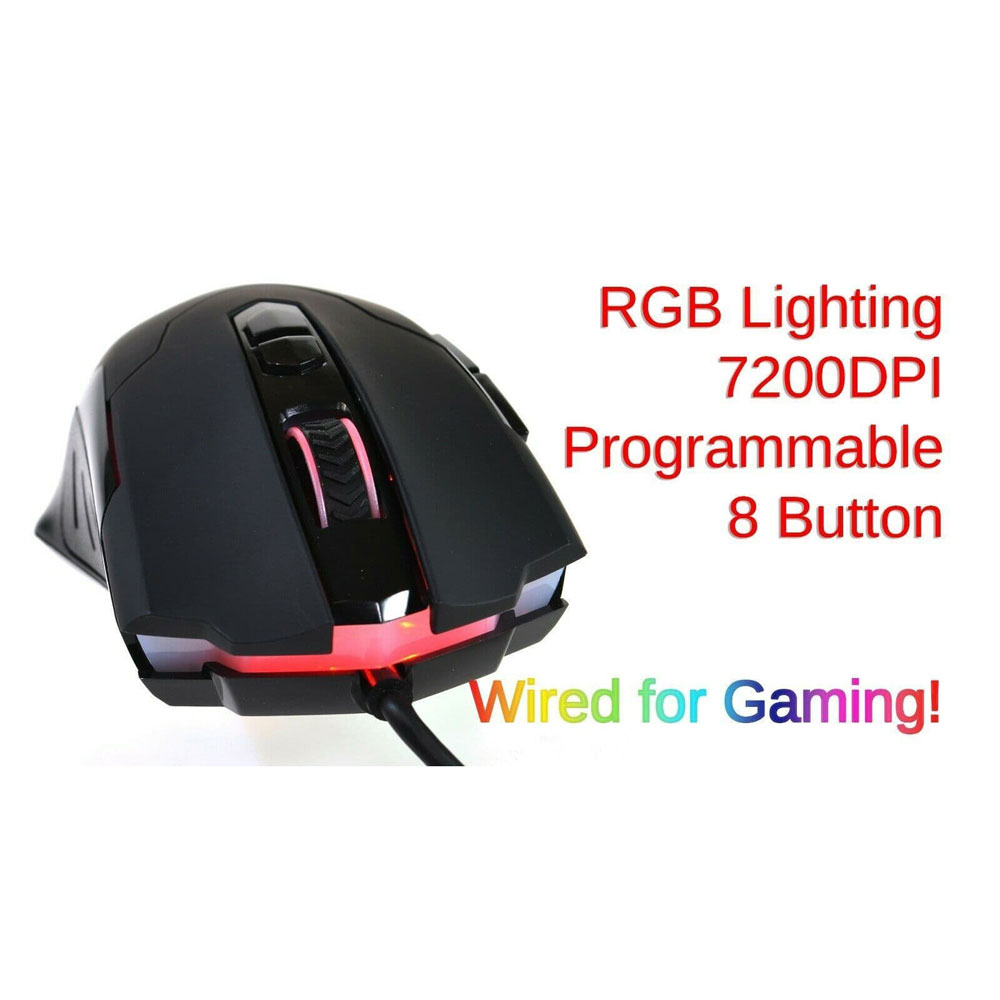 Victsing T7 RGB LED Wired Gaming Mouse 7200dpi Programmable 8 Button