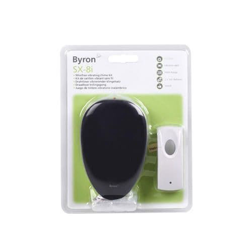Byron Sx8i Vibrating Wirefree Doorchime & Bell Push 75m Range Hearing Sight