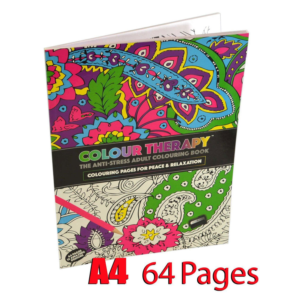 Colour Therapy Adult A4 64 Pages Soft Back Anti Stress Colouring Book Brand New