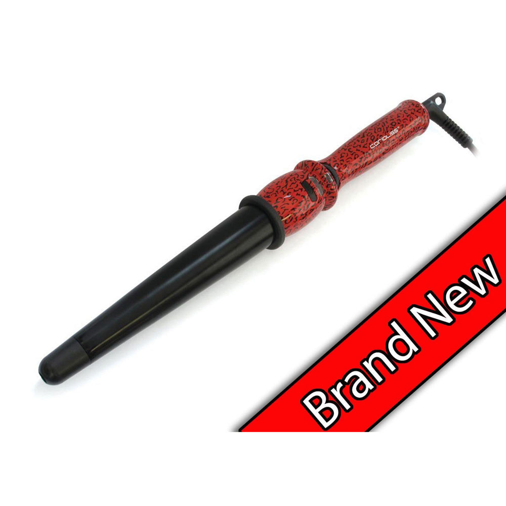 CORIOLISS RED LEOPARD PROFESSIONAL HAIR GLAMOR WAND VARIABLE HEAT CURLING TONGS