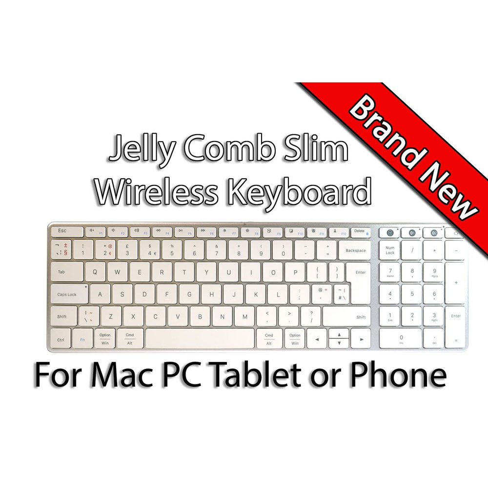 Jelly Comb 2.4GHz & Bluetooth Wireless Rechargeable Keyboard UK Layout Ultra Slim White
